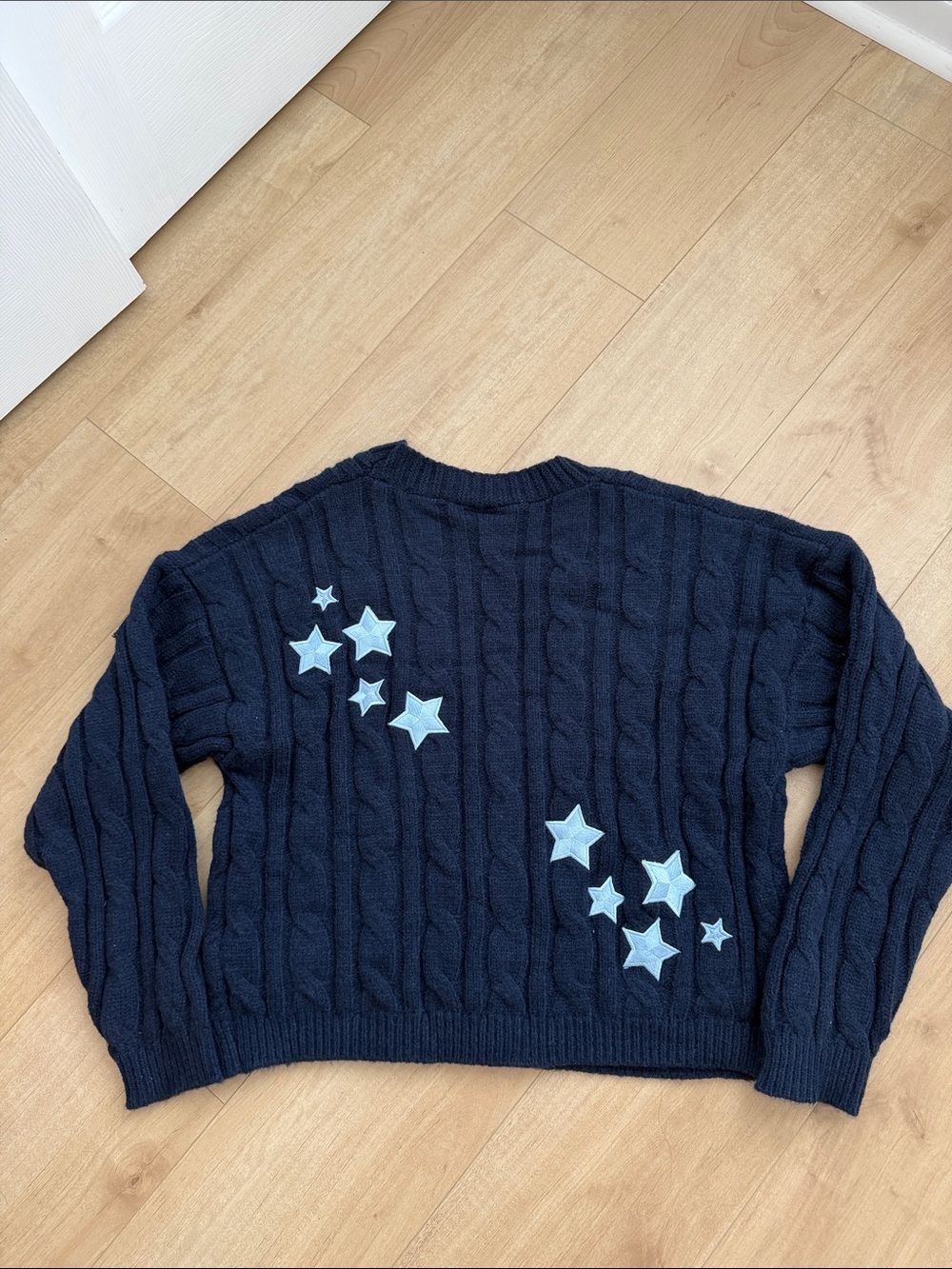 Taylor Swift Navy Cable Knit Midnights Patch Sweater xs/small - Picture 6 of 6